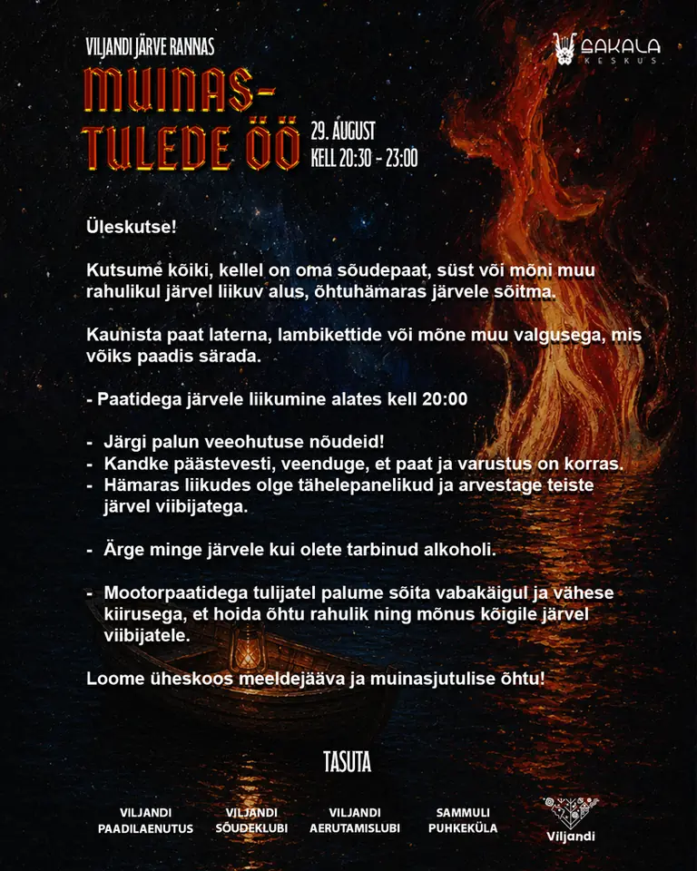 Muinastulede öö 2026 toob Viljandi järvele tuled ja kontserdi